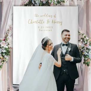 Minimalist White & Gold Wedding Photo Backdrop Tapestry