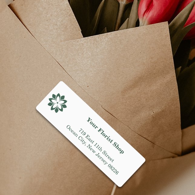 Minimalist White & Green Florist Shop Product (Minimalist White & Green Florist Shop Product Labels, Custom logo, Company, Address)