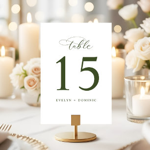 Minimalist White Green  Wedding Table Number Cards