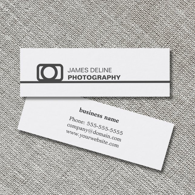 Minimalist White Grey Line Icon Photography Mini Business Card (Creator Uploaded)