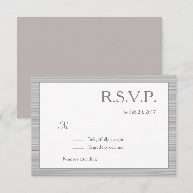 Minimalist white grey stripes blush pink rsvp invitation (Front/Back)