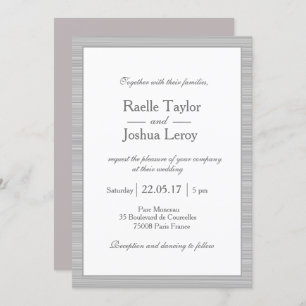 Minimalist white grey stripes blush pink wedding invitation