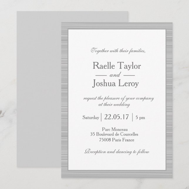 Minimalist white grey stripes modern chic wedding invitation (Front/Back)