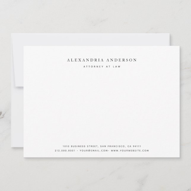 Minimalist White Lawyer Professional Note Card (Front)