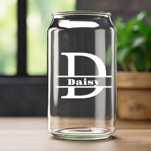 Minimalist White Letter D Monogram and Custom Name Can Glass