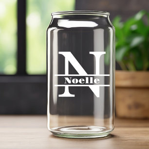 Minimalist White Letter N Monogram and Custom Name Can Glass