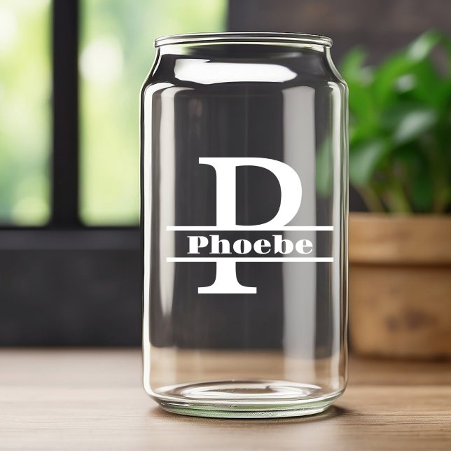 Minimalist White Letter P Monogram and Custom Name Can Glass (Creator Uploaded)