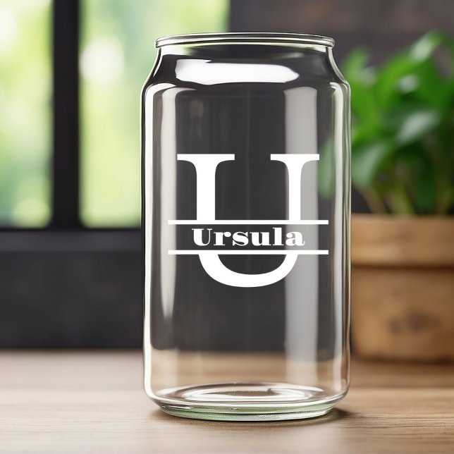 Minimalist White Letter U Monogram and Custom Name Can Glass (Creator Uploaded)