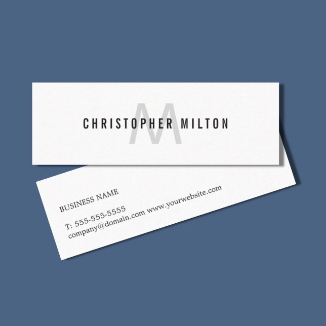 Minimalist White Light Grey Monogram Consultant Mini Business Card (Creator Uploaded)