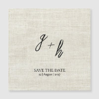 Minimalist White Linen Vintage Save Date Initials