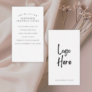 Minimalist White Logo Washing Instructions Business Card