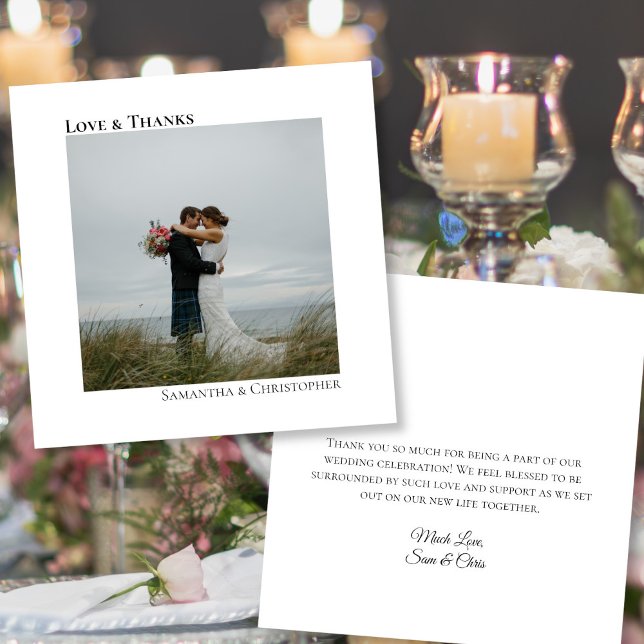Minimalist White Love Thanks Photo & Note Wedding Thank You Card (Creator Uploaded)