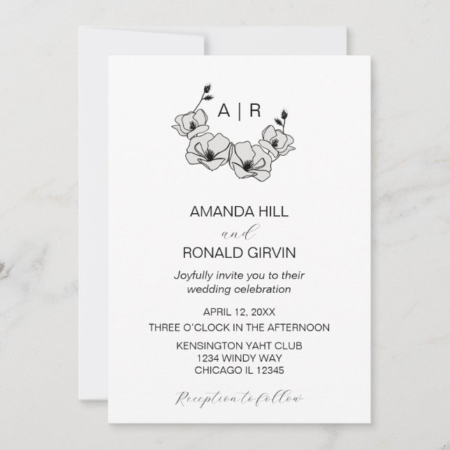 Minimalist White Magnolia Flower Wedding Invitation (Front)