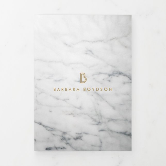 Minimalist White Marble Gold Monogram Brochure (Cover)