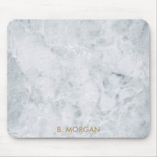Minimalist White Marble Gold Monogram Mouse Pad
