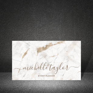 Minimalist white marble  gold signature script business card