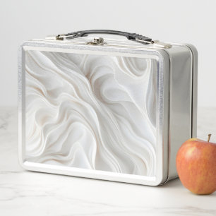 Minimalist White Marble Wave – Elegant Modern Metal Lunch Box