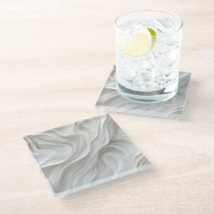 Minimalist White Marble Wave Glass Coaster