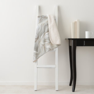 Minimalist White Marble Wave Sherpa Blanket – Cosy