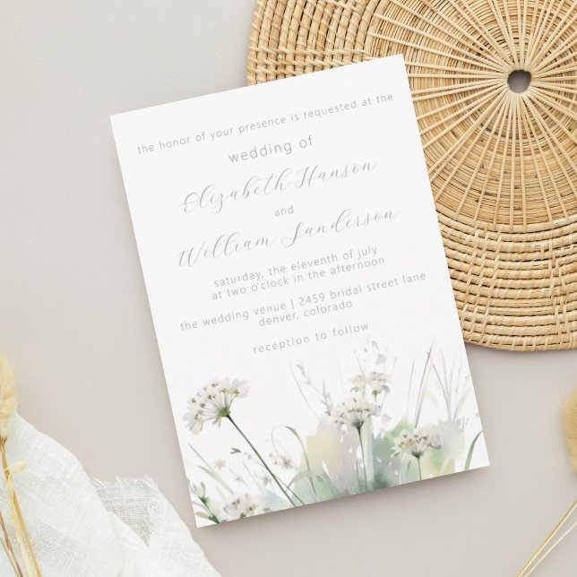 Minimalist White Meadow Wildflower Wedding Invitation (Creator Uploaded)