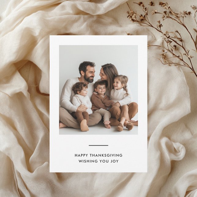 Minimalist White Modern Thanksgiving Family Photo  Invitation (Creator Uploaded)