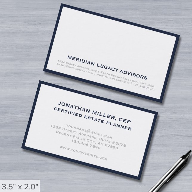 Minimalist White Navy Blue Frame Business Card (Creator Uploaded)