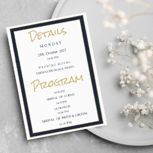 Minimalist white navy blue gold Details Program Invitation