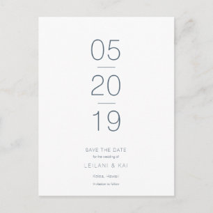 Minimalist White & Navy Blue Save the Date Announcement Postcard