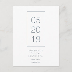 Minimalist White & Navy Save the Date Postcard