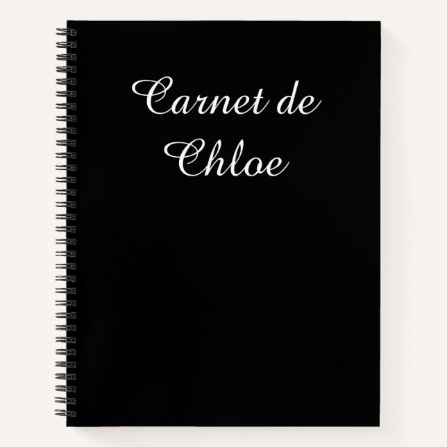 Minimalist White on Black French Carnet Notebook (Front)