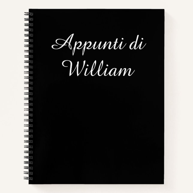 Minimalist White on Black Italian Appunti Notebook (Front)