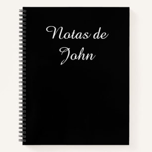 Minimalist White on Black Notas Spanish Notebook