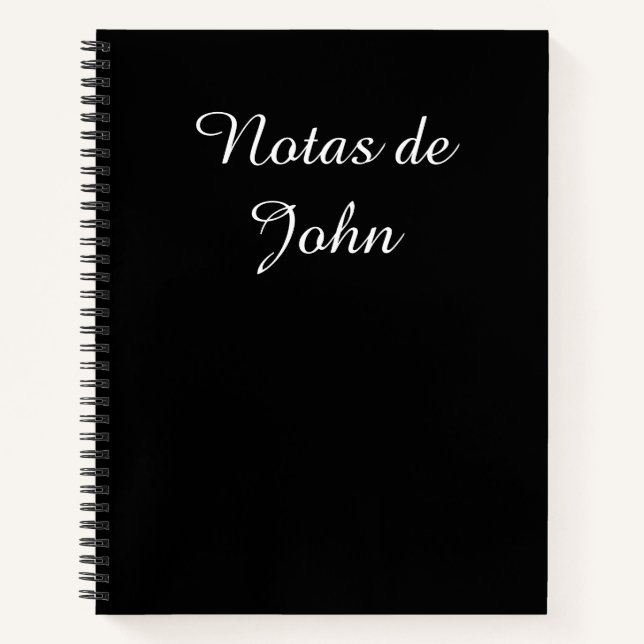 Minimalist White on Black Notas Spanish Notebook (Front)