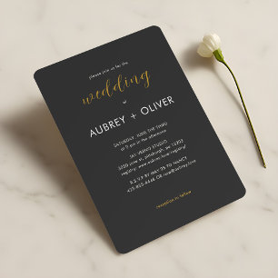 Minimalist White on Black Typography Wedding Invitation