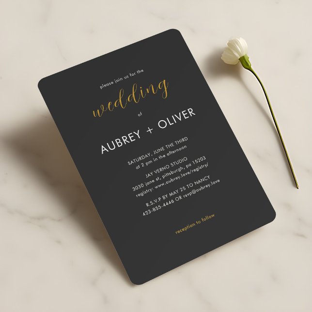 Minimalist White on Black Typography Wedding Invitation (Creator Uploaded)