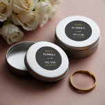 Minimalist White on Black Wedding Date Monogram Classic Round Sticker<br><div class="desc">This is a simple typography design sticker with clean bold text for the couple's names, a wedding date, and an optional website address in contrasting gold foil colour. It will give your wedding mailings a unique, personal touch and make them memorable and appealing keepsakes for your guests You can also...</div>
