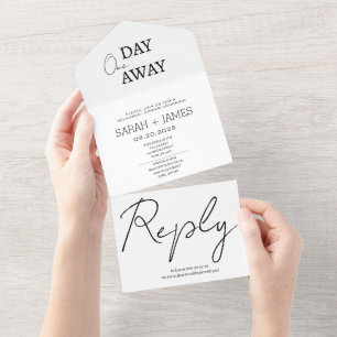 Minimalist White One Day Away Wedding  All In One Invitation