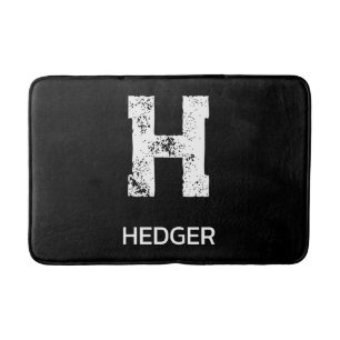 MINIMALIST WHITE ONE LETTER MONOGRAM NAME BLACK BATH MAT