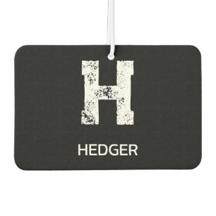 MINIMALIST WHITE ONE LETTER MONOGRAM NAME BLACK CAR AIR FRESHENER
