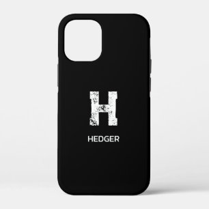 MINIMALIST WHITE ONE LETTER MONOGRAM NAME BLACK iPhone 12 MINI CASE
