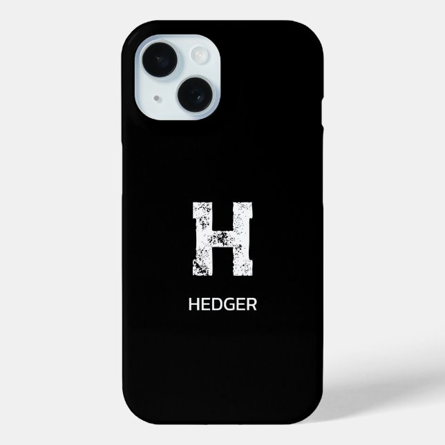 MINIMALIST WHITE ONE LETTER MONOGRAM NAME BLACK Case-Mate iPhone CASE (Back)