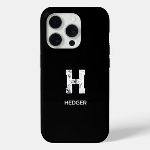 MINIMALIST WHITE ONE LETTER MONOGRAM NAME BLACK iPhone 15 PRO CASE