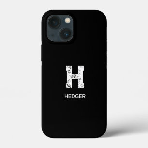 MINIMALIST WHITE ONE LETTER MONOGRAM NAME BLACK iPhone 13 MINI CASE
