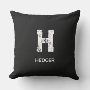 MINIMALIST WHITE ONE LETTER MONOGRAM NAME BLACK  CUSHION