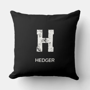MINIMALIST WHITE ONE LETTER MONOGRAM NAME BLACK CUSHION