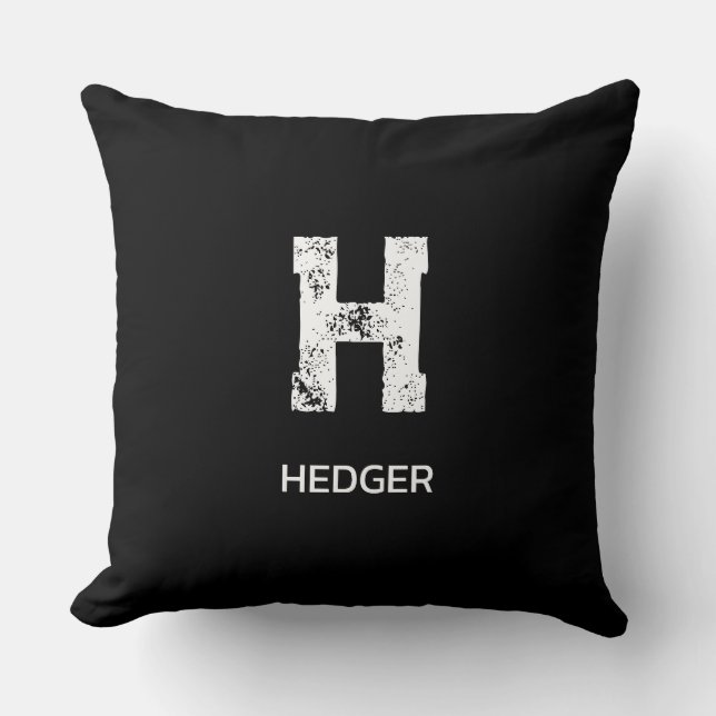 MINIMALIST WHITE ONE LETTER MONOGRAM NAME BLACK  CUSHION (Front)