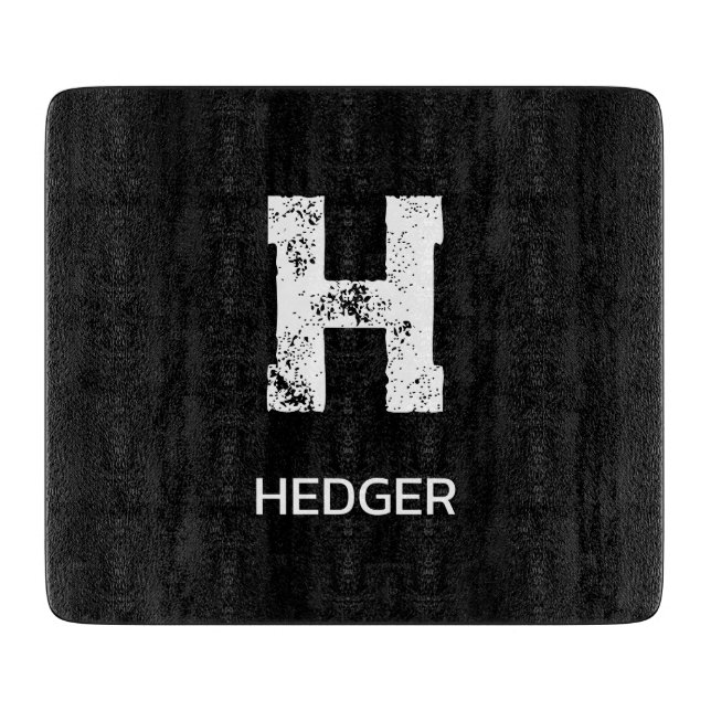 MINIMALIST WHITE ONE LETTER MONOGRAM NAME BLACK CUTTING BOARD (Front)