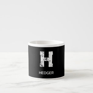 MINIMALIST WHITE ONE LETTER MONOGRAM NAME BLACK ESPRESSO CUP