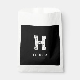MINIMALIST WHITE ONE LETTER MONOGRAM NAME BLACK FAVOUR BAGS