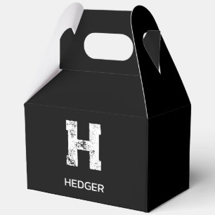 MINIMALIST WHITE ONE LETTER MONOGRAM NAME BLACK  FAVOUR BOX